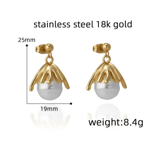Detailed dimensions of 18k gold plated stainless steel pearl drop earrings 25x19mm