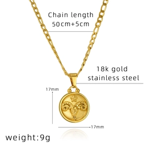 Detail of 18k gold stainless steel Aries constellation pendant with Figaro chain specs