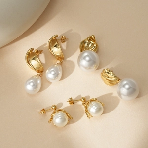 Artificial Pearl Drop Earrings 18K Gold Plated Stainless Steel Ocean Style Shell Shape Vintage Elegant Fashion Jewelry For Women