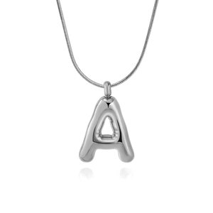 Gepolijste zilveren 3D bubbel letter A hanger ketting met slangenketting voor dames