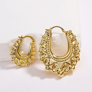 Bohemian Hollow Geometric Hoop Earrings Copper Relief Textured Vintage Baroque Ethnic Jewelry For Women Elegant Versatile
