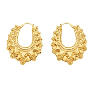 Luxurious 18k gold plated horseshoe hoop earrings with bohemian geometric textures