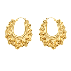 Bohemian gold plated hollow geometric hoop earrings with intricate vintage filigree
