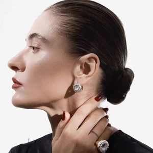 Vintage square textured earrings with fireworks brushing and real gold plating for women