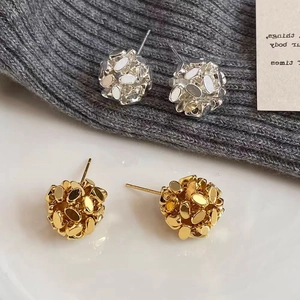 Copper Ball Stud Earrings High-End Metal Sequin Layered Spherical Fashion Minimalist Light Luxury Jewelry For Women