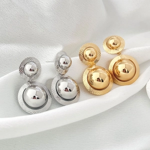 Boucles D Oreilles Géométriques À Double Boule En Cuivre Poli Style Français Minimaliste Bijoux De Mode Pour Femmes