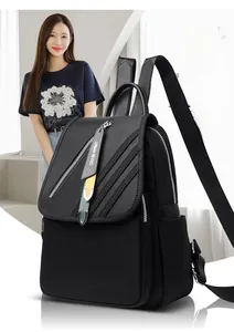 Détail du sac à dos en nylon haute densité et cuir gaufré avec tirette de zip en métal