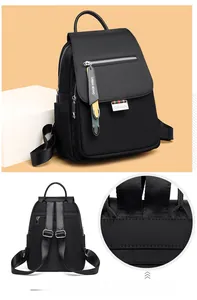 Détails du sac à dos en nylon noir avec fermetures éclair et bretelles réglables