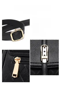 Close-up of premium thick gold hardware and litchi texture leather on handbag