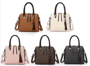 Multiple checkered pattern handbags set in five colors with tassels and top handles