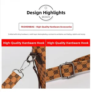 Close-up of durable silver metal hardware and high-quality printed pattern on shoulder bag