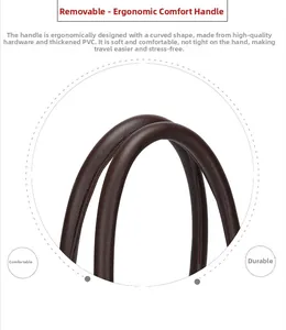 Close-up of ergonomic thickened PVC handle on a brown handbag with a soft grip texture
