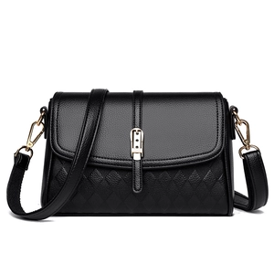 Women Shoulder Crossbody Bag PU Leather Lychee Texture Quilted Diamond Flap Golden Lock Elegant Handbag