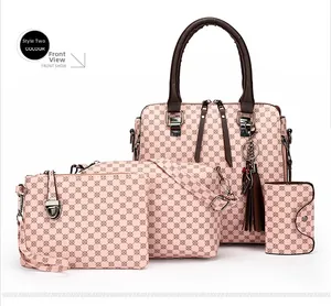 Pink 4-piece handbag set including tote, crossbody bag, clutch and wallet with floral print