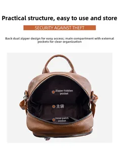 Detail view of anti-theft back zippers and organized interior storage compartments