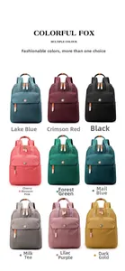 Collage of nylon backpack in nine vibrant colors with multiple functional pockets