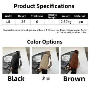 Detailed size specifications and color options for the minimalist PU leather sling bag