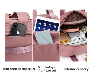 Pink nylon backpack detail showing spacious interior for tablet, phone, and daily essentials