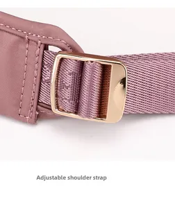Detail of adjustable nylon strap with polished gold buckle and fine stitching