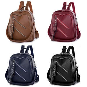 Women PU Leather Backpack Large Capacity Multi Zipper Rivet Decor Casual Fashion Travel Bag Ladies Anti Theft