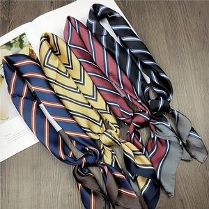 Striped Geometric Square Scarf Satin Satin Like Neck Tie Head Accessory For Women Professional Chic