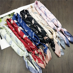 Square Scarf Elegant Satin Polyester Neck Kerchief For Women Fashion Satin Like Printed Hair Accessory Hair Tie Wrap