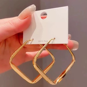 Geometric Square Hoop Earrings Copper With 925 Sterling Silver Earring Post Minimalist Fashion Jewelry For Women