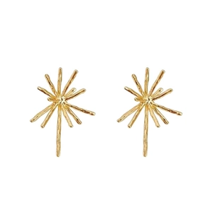 Unique golden firework earrings with starburst design and vintage metallic texture