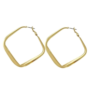 Minimalist geometric square hoop earrings in golden matte brushed finish for women