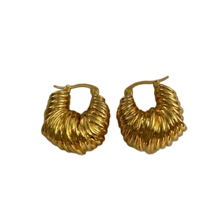 U-shaped twisted coil 18K gold brass earrings with textured relief in a vintage style
