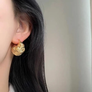 Elegant 18K gold-plated brass U-shaped croissant hoop earrings with textured finish