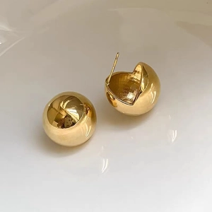 Minimalist 18K gold plated ball stud earrings with a high-polished mirror finish