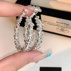 French minimalist 925 silver needle hoop earrings with pavé cubic zirconia accents