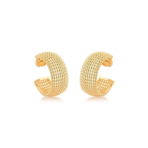Boucles d'oreilles créoles dorées en forme de C avec texture maille ajourée chic