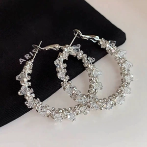 Shiny Zircon Hoop Earrings With 925 Sterling Silver Earring Post Geometric Copper Rhinestone Jewelry For Women