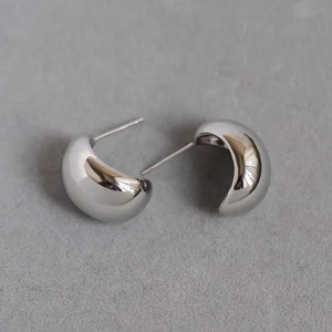 Chunky Bean Stud Earrings Mirror Polished Metallic Copper Vintage Simple Geometric Jewelry For Women