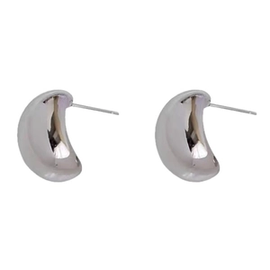 Minimalist silver water drop bean stud earrings with a smooth polished mirror finish