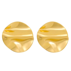 Vintage irregular round 18K gold plated stud earrings with textured lava metallic finish