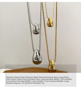 Detailed size chart for minimalist titanium steel waterdrop necklace in gold and silver
