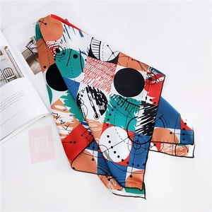 Foulard quadrato in seta da 70cm con motivi geometrici audaci e blocchi di colore vivaci