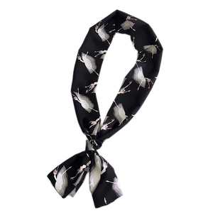 Long silk scarf with ballet dancer print on black background for women's elegant styling