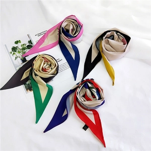 Elegant Satin Scarf Neckerchief Twilly For Women Floral Print Diamond Shaped Fashion Professional Hair Band Accessory