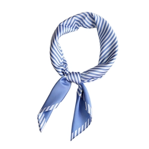 Elegant light blue and white striped silk square scarf for women professional wear