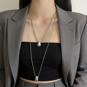 Teardrop Pendant Necklace Titanium Steel Polished Water Drop Minimalist Long Sweater Chain Jewelry For Women