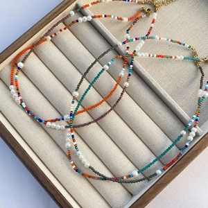 Collier De Perles Colorées Fait Main Bohème Avec Perle D'eau Douce Et Acier Inoxydable Pour Femmes Choker Vacances