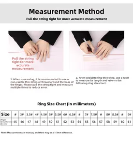 Detailed size guide for titanium steel rings with finger circumference measurement steps