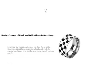 Macro detail of the titanium steel black and white checkerboard pattern ring finish