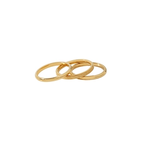 Three-piece stackable 18K gold-plated titanium steel rings with polished and frosted finish