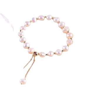 Pulsera de acero de titanio con perlas naturales de agua dulce y cierre ajustable dorado