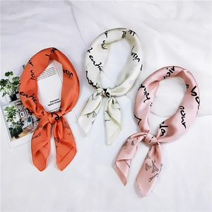 French Retro Square Scarf Faux Satin Satin Neck Head Wrap Eiffel Tower Letter Print Elegant Fashion Accessory For Women